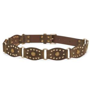 NWT MARTINA MORI Brown Fully Studded Genuine Leather Belt Made in Italy Size M
